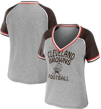WEAR by Erin Andrews Womens WEAR by Erin Andrews Heather Gray Cleveland Browns Cropped Raglan Throwback V-Neck T-Shirt at Nordstrom, Size X-Small