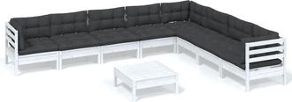 vidaXL Muebles De Jard&iacute;n 9 Pzas Y Cojines Blanco Madera Maciza De Pino Vidaxl