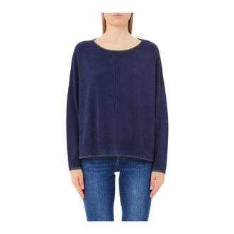 Liu Jo Round-neck Knitwear, female, Blue, Size: XS Lurex Trimmed Womens Sweater