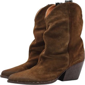 Elena Iachi Leren Enkellaarsjes met Kuban Hak - Dames - Cowboylaarzen - Bruin - 40 EU - Leer - Schoenen