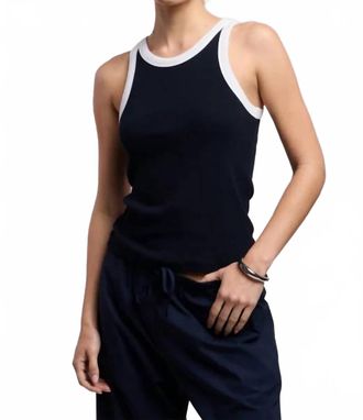 Velvet Lindy Ribbed Tank In Navy/white