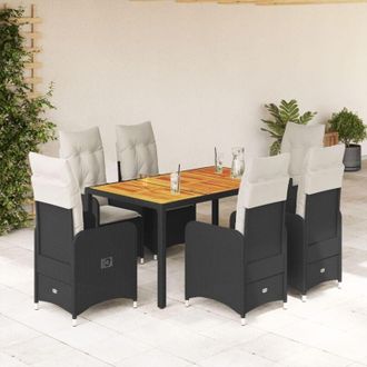 vidaXL Set De Mesa Y Sillas De Jard&iacute;n 7 Pzas Y Cojines Rat&aacute;n Pe Negro Vidaxl