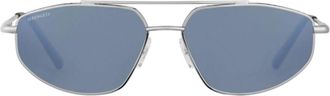 Serengeti Eyewear Marlon Angular Metal Frame Sunglasses with Reflective Blue Lenses