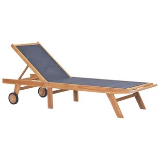 Berkfield Home Folding Sun Lounger with Wheels Solid Teak & Textilene in Brown