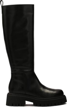 Kazar Minimalistische zwarte laarzen op een dikke zool - Dames - Hoge Laarzen - Zwart - 36 EU - Leer - Schoenen