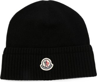 Moncler Logo-patch Ribbed-knit Beanie Hat