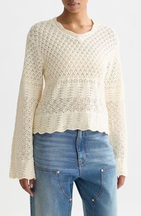 Scotch & Soda Pointelle V-Neck Sweater in Eggnog at Nordstrom, Size X-Small