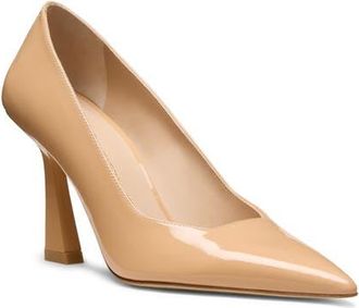 Stuart Weitzman Vinnie 85 Patent Leather Pointed Toe Pump in Adobe Beige at Nordstrom, Size 8.5