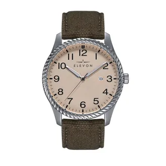 Elevon Watches Crosswind 42 mm Canvas-Overlaid Leather Watch with Date