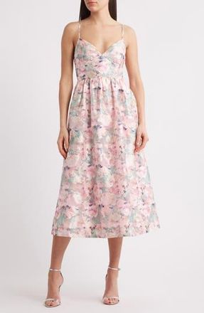 Lulus Alice Bow Back Sleeveless Midi Dress in Pink Floral at Nordstrom Rack, Size Large