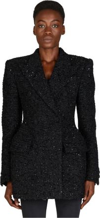 Balenciaga Tweed Zandloper Jas - Dames - Blazers - Zwart - XS - Tweed - Jassen