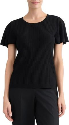 Kasper Flutter Sleeve Rib Sweater in Black at Nordstrom, Size X-Small