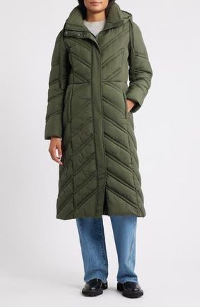 Bernardo Longline Hooded Puffer Jacket in Olive at Nordstrom Rack, Size X-Large