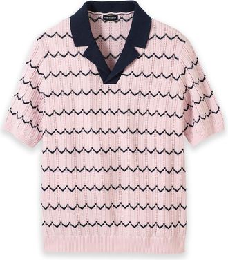 Paul Fredrick Cotton Scalloped Stripe Camp Sweater
