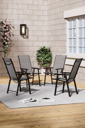 Living and Home 4Pcs Outdoor Foldable Chairs - UV-Resistant & Wipe-Clean Fabric with Ergonomic Rustproof Frame in Black
