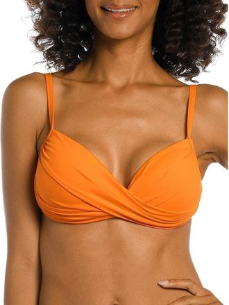 La Blanca Island Goddess Bikini Top Womens Tangerine Crisscross Swimwear FROG817