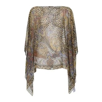 Etro Ponchos, female, Brown, ONE SIZE, Silk Poncho Top with Paisley and Animal Motif