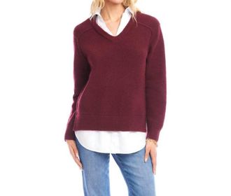 Karen Kane Layered Long Sleeve Sweater In Wine