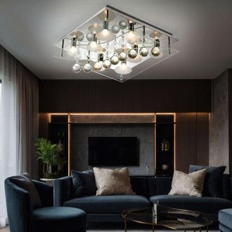 Esto Plafonnier chrome éclairage cristal verre salon lampe carrée Esto 940030-8 aquila