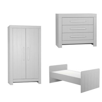 OEM Chambre Compl&egrave;te Lit B&eacute;b&eacute; &Eacute;volutif - Commode &Agrave; Langer - Armoire Pinio Calmo Gris
