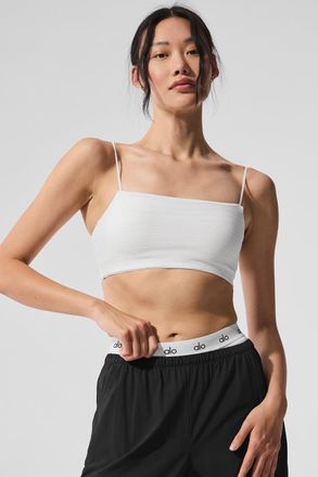 Alo | Micro Plisse Game On Bra in White, Size: Small