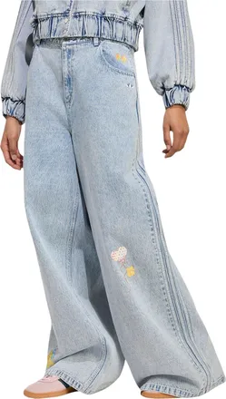 adidas (WMNS) adidas Care Bears High-Rise Wide-Leg Denim Pants Asia Sizing Electric Sky KQ6748
