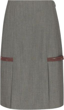 Fendi Rechte Midirok - Dames - Midirokken - Grijs - XS - Wol - Rokken