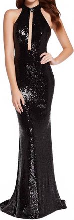 Alyce Paris Oracle Cutout Halter Gown In Black