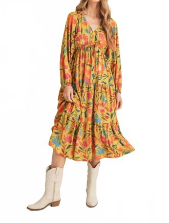 Merci Tiered Long Sleeve Midi Dress In Multi