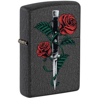 Zippo Accendino Zippo Rose Dagger Tattoo 49778, Accendino Antivento Ricaricabile Zippo Realizzato in Metallo con Caratteristico click Zippo Color Nero