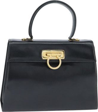 Ferragamo Gancini Convertible Top Handle Bag Leather Black Leather Handbag (Pre-Owned)