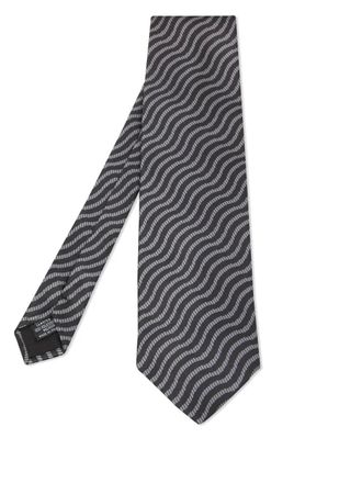 Emporio Armani wave-motif tie - men - Polyester/Satin - One Size - Black