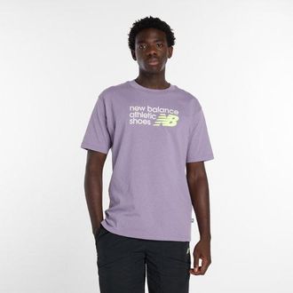 New Balance Mens Athletics Premium Relaxed Chest Logo T-Shirt in Purple Cotton, size X-Large