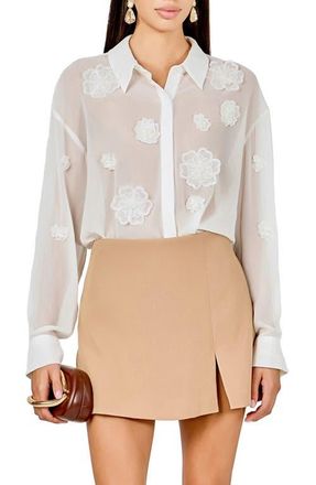 endless rose Floral Detail Sheer Shirt in White at Nordstrom, Size Small