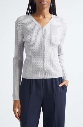 Vince Cable Stitch Merino Wool Blend V-Neck Cardigan in Heather Grey at Nordstrom, Size Xx-Small