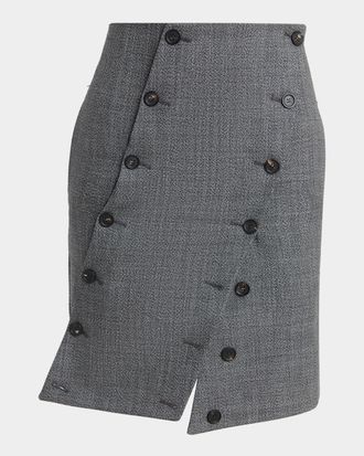 Ferragamo Double-Breasted Mouline Wool Mini Skirt