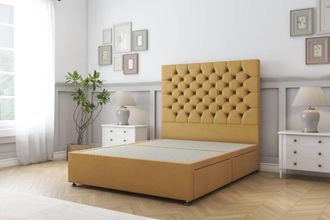 Sloomy Mayfair Plush Divan Bed Base 2 Drawers Same Side - 54 Headboard in Mustard | Size: Small Single