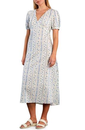 BILLY T Sunbeam Print Puff Sleeve Midi Dress in Blue Floral Wallpaper at Nordstrom, Size X-Large