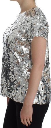 Dolce & Gabbana Womens Silver Sequined Crewneck Blouse T-Shirt Top Polyester