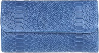 Girly HandBags Womens Snake Print Suede Clutch Bag Italian Leather (Denim)