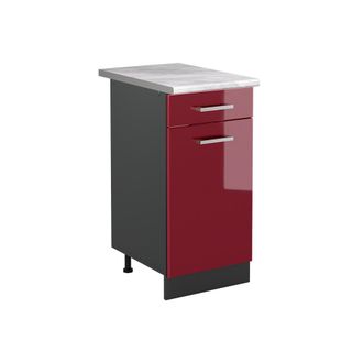 Vicco Mueble Bajo De Cocina R-line, Rojo De Alto Brillo/antracita, 40 Cm Encimera M&aacute;rmol, Vicco