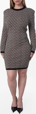 Balmain Jacquard Monogram Mini Dress, Brand Size 40 (US Size 8)
