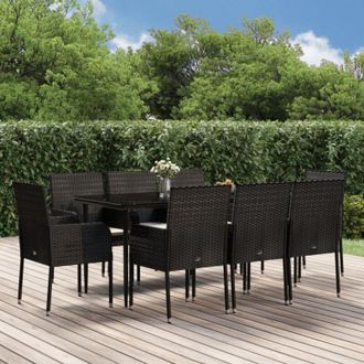 vidaXL Set De Comedor De Jard&iacute;n 9 Pzas Y Cojines Rat&aacute;n Sint&eacute;tico Negro Vidaxl