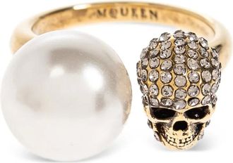 Alexander McQueen Doodskop ring verfraaid met parel - Goud