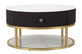 Mauro Ferretti Mesa de centro de metal dorado, tela negra y madera blanca &oslash; cm 75x36