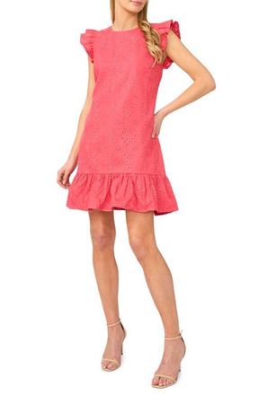 CeCe by Cynthia Steffe Ruffle Eyelet Cotton Dress in Claret Red at Nordstrom, Size 10