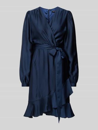 Swing Knielanges Cocktailkleid in Wickel-Optik in Dunkelblau, Gr&ouml;&szlig;e 46