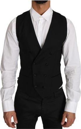 Dolce & Gabbana Grijze Dubbel-Borst Vest - Heren - Gillet - Zwart - S - Wol - Kostuums