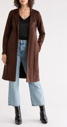 Renee C Faux Suede Longline Coat in Chocolate at Nordstrom Rack, Size X-Large