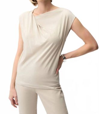 Joseph Ribkoff Asymmetric Neck Knot Drape Top In Moonstone